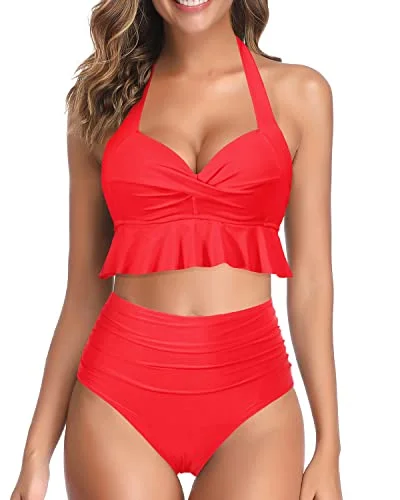 Flattering - fit  Adjustable Backless Bathing Suits Womens Tummy Control Swimsuits-Neon Red