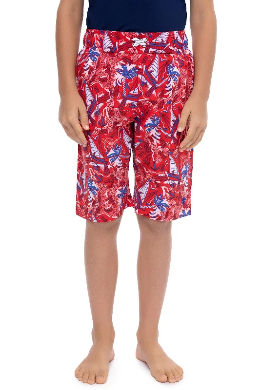 Snug - fitting  Boy's Island Swim Trunks | Radiant Red Anchors Away