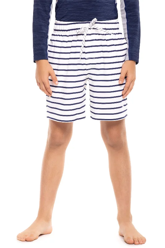 Luxury - crafted  Boy's Island Swim Trunks | White/Navy Stripe