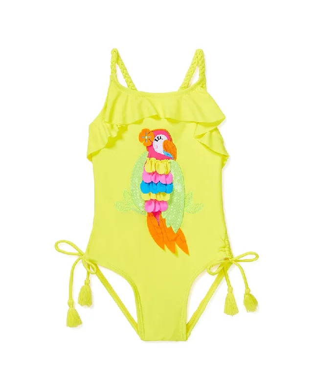 Matching - set  Flapdoodles girls  Parrot Applique One-Piece, 2T, Yellow