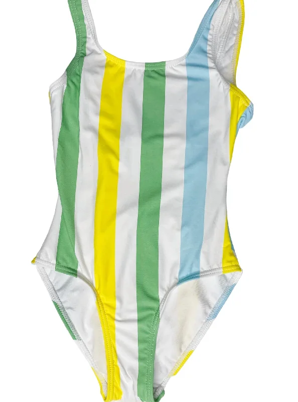 Seamless - constructed  Girl's Beach Ready One Piece Swimsuit In Green Stripe