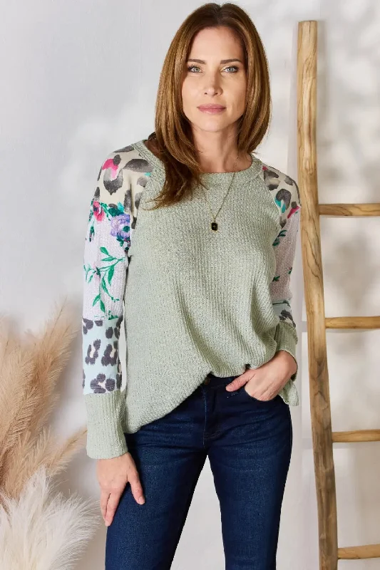Summery  Hailey & Co Full Size Printed Round Neck Blouse