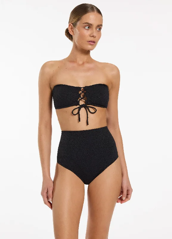 Beach - volleyball - suitable  Joali Tie Front Bandeau Bikini Top - Black
