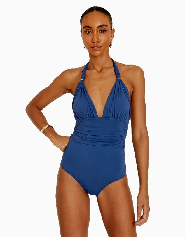 Stretch - enabled  Adjustable Halter One Piece Jeri Blue