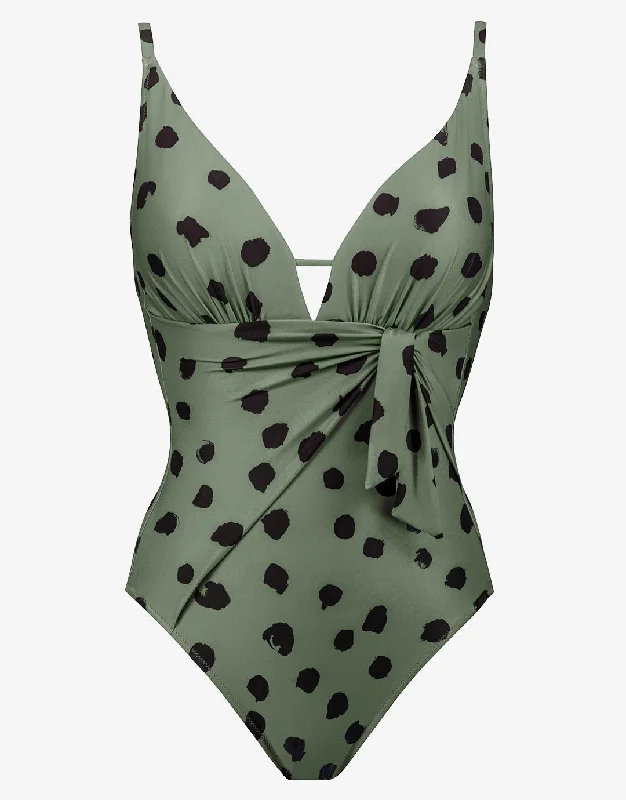 Comfort - engineered  Credo Plunge Wrap Tie Swimsuit - Agave/Black