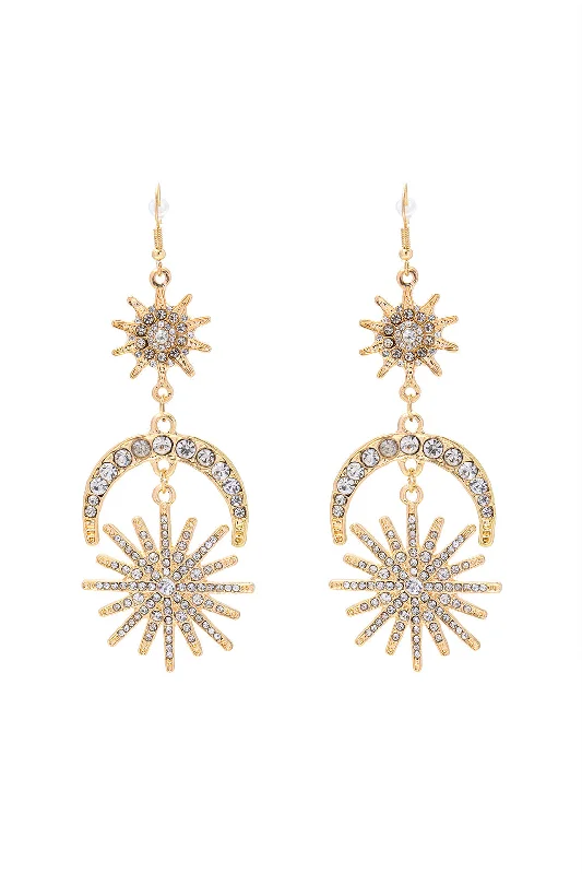 Soft - touch  Sun & Moon Rhinestone Decor Drop Earrings