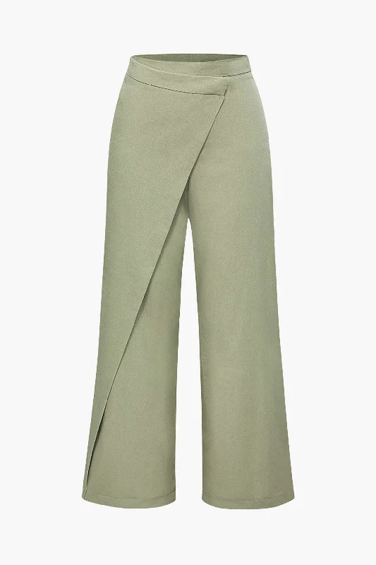 Trend - setting  Linen-blend Wrap Straight Leg Pants