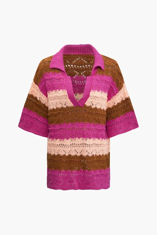 Travel - friendly  Multicolored Stripe V-neck Knit Top
