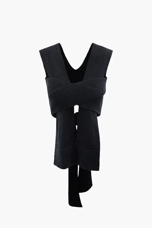 Soft - touch  V-neck Cross Knot Back Knit Top