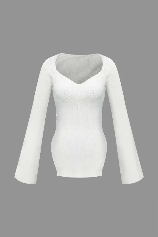 Beach - volleyball - suitable  Sweetheart Neckline Long Sleeve Knit Top
