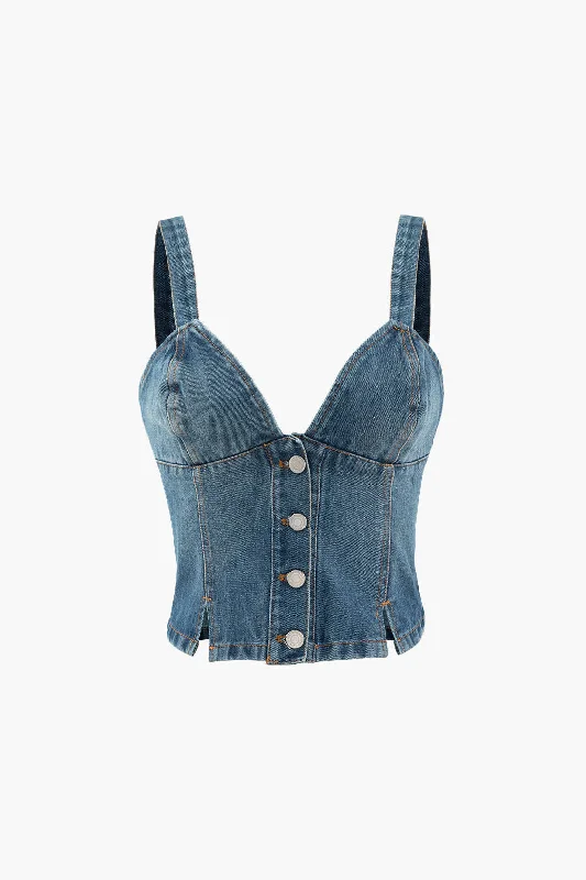 Snug - fitting  Button Front Denim Cami Top