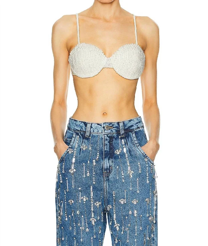 Sexy - flattering  Pearl Beaded Bikini Top In White