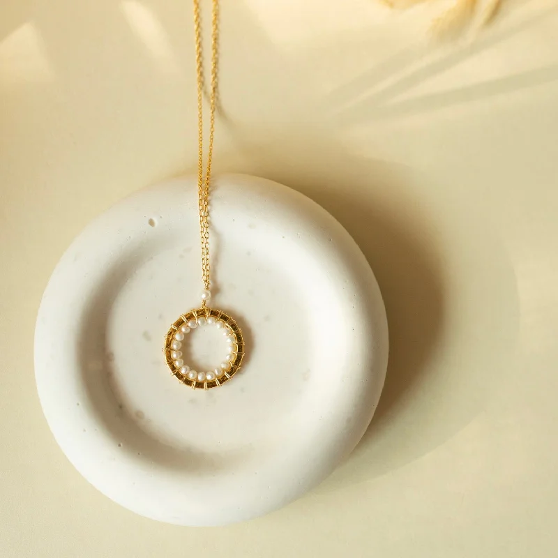 Timeless - classic  Pearl Halo Mini Gold Pendant
