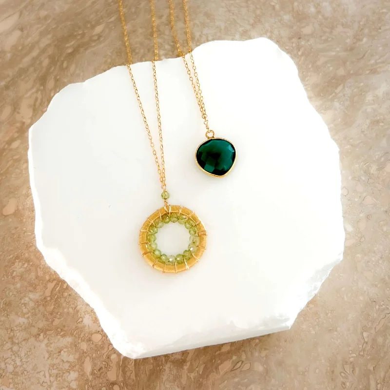 Unique - designed  Peridot Halo Mini Gold Pendant