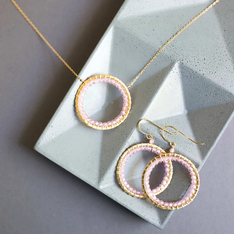 Economical - priced  Rose Quartz Halo Jewelry Set