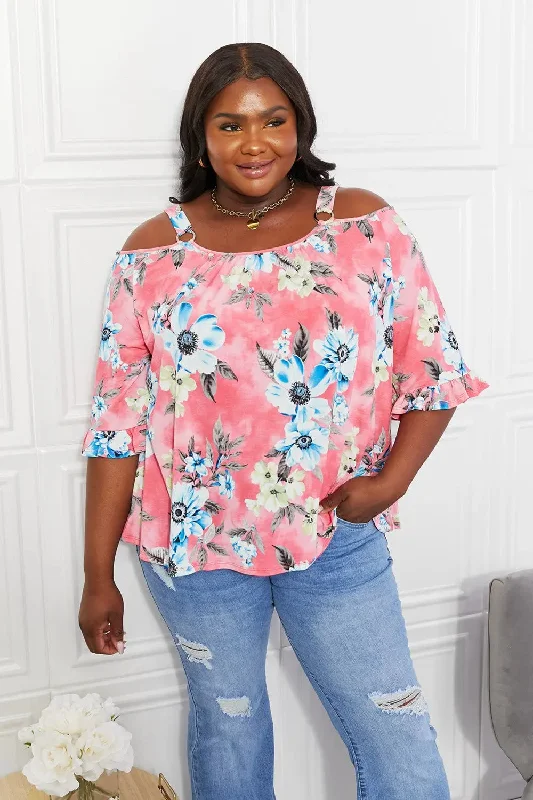 Hip - hugging  Sew In Love Full Size Fresh Take  Floral Cold-Shoulder Top