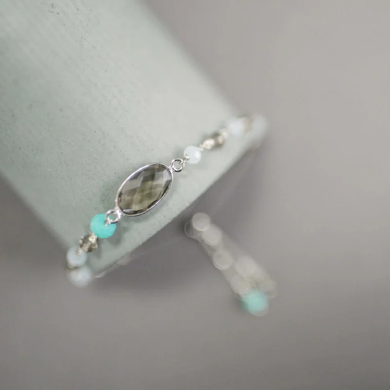 Unique - designed  Smoky Quartz Silver Adjustable Bracelet