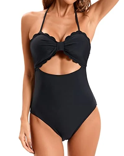 Beach - ready  High Waist Ruched Tummy Control Bikini Bottoms For Women-Black