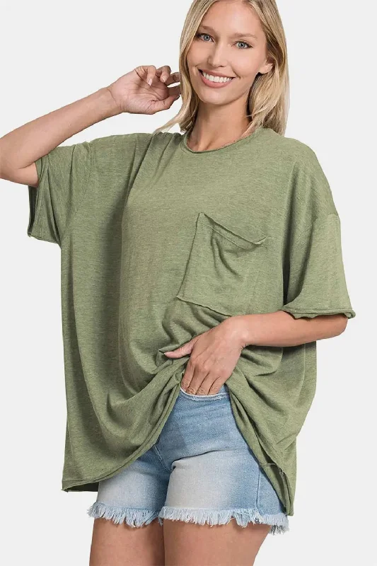 Trend - setting  Zenana Drop Shoulder Oversized Front Pocket T-Shirt