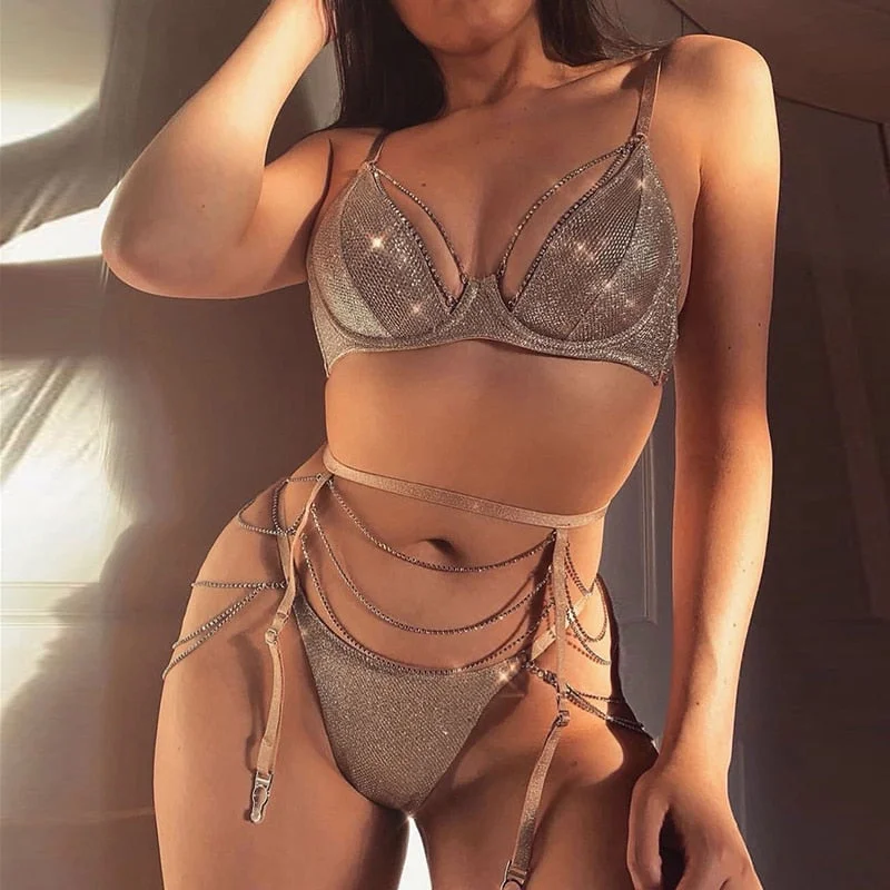 All - occasion  Spaghetti Strap Low Cut Bra Shiny
